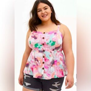 TORRD- Fit And Flare Rayon Twill Button-Front Tank Watercolor Women’s Plus 1X